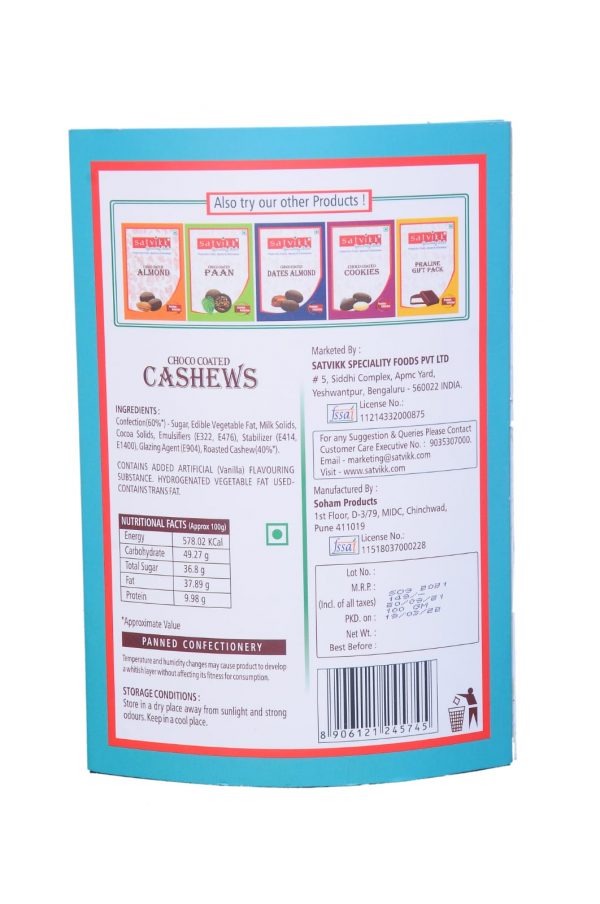 satvikk choco coated cashew premium collection 100g