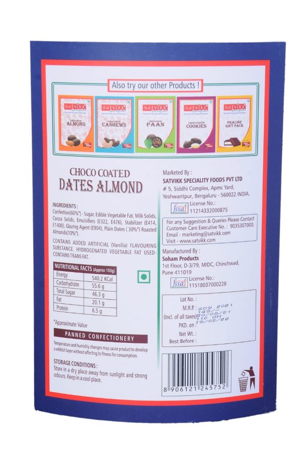 satvikk choco coated dates almond premium collection 110g